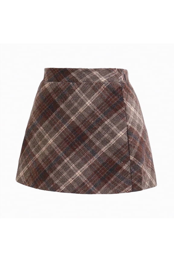 Girls Woolen Mini Skirt Vintage Plaid A-Line High Waisted Classic Preppy Style Fall Winter Cute Skirts for 3-12 Years(F,9-10 Years)