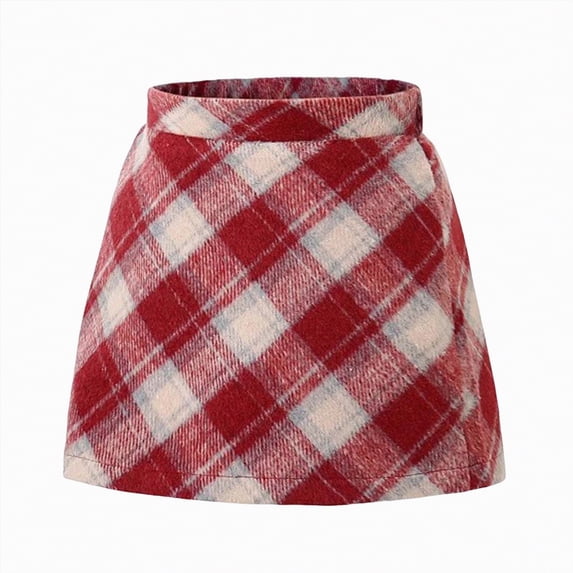 eczipvz Girls Woolen Mini Skirt Vintage Plaid A-Line High Waisted Classic Preppy Style Fall Winter Cute Skirts for 3-12 Years(G,5-6 Years)