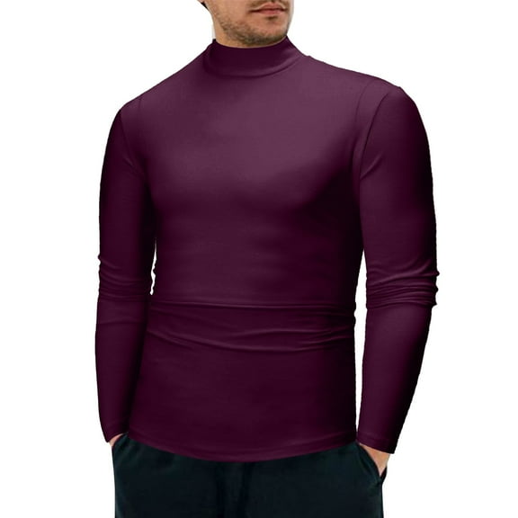 eczipvz Gold Turtleneck Shirt Men Neck Undershirts Cotton Pullover Sweaters Slim Fit Tee Top Shirt for Men Red,XL