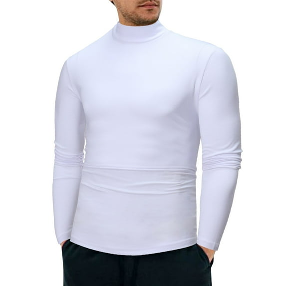 eczipvz Gold Turtleneck Shirt Men Neck Undershirts Cotton Pullover Sweaters Slim Fit Tee Top Shirt for Men White,XL