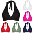 thumbnail image 1 of eczipvz Halter Swimsuits for Women Supportive Halter Bikini Padded Push Up Ruched Bust Hook Back Swimsuit Bathing Suit Tops Only Red M, 1 of 8