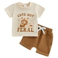 thumbnail image 1 of eczipvz Infant Baby Boy Summer Clothes Letter Print Short Sleeve T Shirt Tops and Stretch Shorts Cute Baby Boy Outfit Coffee，12-18 Months, 1 of 9