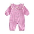 thumbnail image 1 of eczipvz Infant Baby Girl Outfit Peter Pan Collar Long Sleeve Button Up Gingham Romper One Piece Jumpsuit Newborn Fall Clothes 12-18 Months, 1 of 7