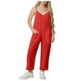 thumbnail image 1 of eczipvz Jumpsuits for Girls Kids Casual Sleeveless Jumpsuits Spaghetti Strap Romper Long Pants with Pockets Girls Rompers Size 7-8 Red|11-12 Years, 1 of 7