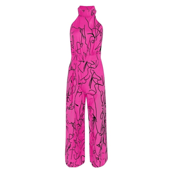 eczipvz Jumpsuits for Women Womens Jumpsuit Spaghetti Strap Wide Leg Split Jumpsuits Long Overalls Summer Beach Loose Fit Rompers Pink,XL