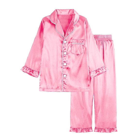 eczipvz Kids Boys Girls Pajama Sets Silk Satin Button Down Shirt Top and Pants Set Infant Baby Sleepwear Pink 9-10 Years