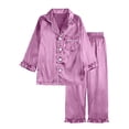 thumbnail image 1 of eczipvz Kids Boys Girls Pajama Sets Silk Satin Button Down Shirt Top and Pants Set Infant Baby Sleepwear Purple 5-6 Years, 1 of 9