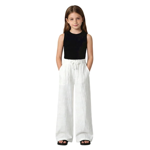 eczipvz Kids Playwear Pants Teen Girls Sweatpants Wide Leg High Waist Sweat Pants White,6-7 Years