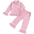 thumbnail image 1 of eczipvz Kids Toddler Girl Christmas Pajamas Long Sleeve Santa Claus/Tree/Canes Button Shirt Pajama Pants Girls Holiday Pjs Pink,3-4 Years, 1 of 7