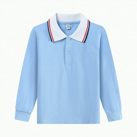 eczipvz Light Blue Uniform Shirts Boys Boys' School Uniform Long Sleeve Polo Shirt, Button Closure, Comfortable, Breathable Fabric Size 18M-17Y(Blue,3-4 Years)