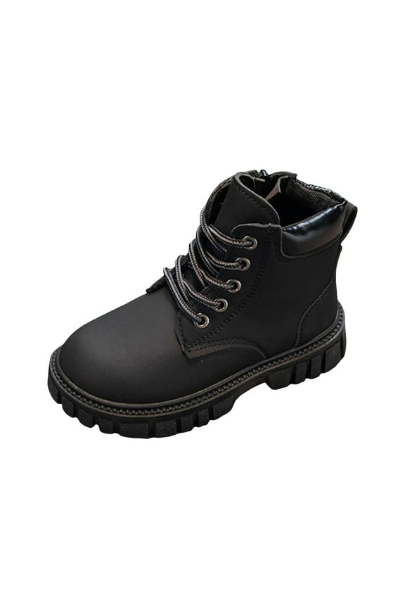 Little Boys Boots Pull-On Lace-Up Comfort Combat with Side Zipper Ankle Boots Winter Boot Girl Size 1.5 (Black,2 Big Kid)