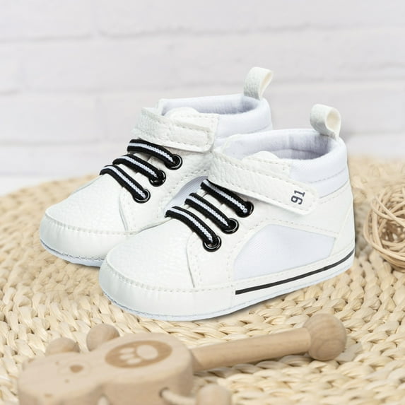 eczipvz Little Boys Sneakers Non-Slip Rubber Sole High-Top PU Leather Sneakers Crib Shoes Newborn Loafers Flats Baby Girls Shoes White,6