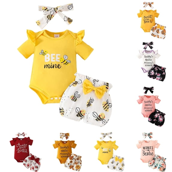 eczipvz Little Sister Outfit Ruffle Ribbed Romper Top Floral Pants Set Cute Summer Clothes Orange,6-9 Months