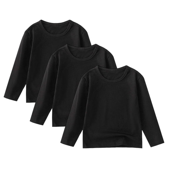 eczipvz Long Sleeve Tee Boys Cotton Long Sleeve T-Shirts Soft Crew Neck Basic Tees Everyday School Tops Black,3-4 Years