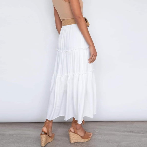 eczipvz Maxi Skirts for Women Women's Sabine High Rise Tiered Ruffle Maxi Skirt White,XL
