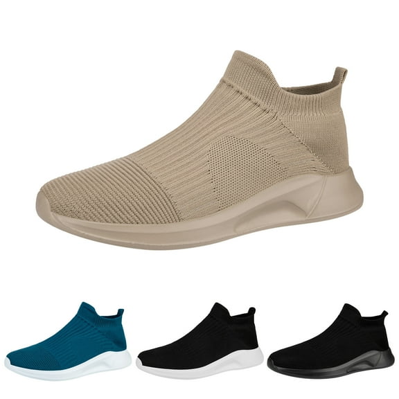 eczipvz Men Shoes Fashion Spring And Summer Men Sports Shoes Flat Bottom Lightweight Slip On Fly Woven Mesh Club C Vintage Sneaker Men (White, 11)