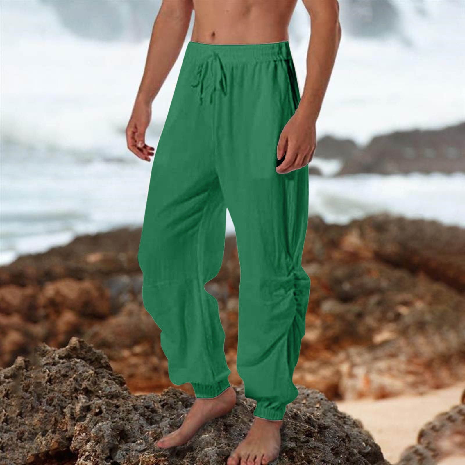 Buy Poriff Mens Cotton Linen Pants Elastic Drawstring Waist Lounge Beach  Pants Online at desertcartINDIA