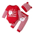 thumbnail image 1 of eczipvz My 1st Christmas Outfits Christmas Baby Boy Outfit Baby Boy Clothes Infant Romper Red Striped Pants Hat 3Pcs Red,12-18M, 1 of 9