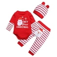 thumbnail image 1 of eczipvz My 1st Christmas Outfits Christmas Baby Boy Outfit Baby Boy Clothes Infant Romper Red Striped Pants Hat 3Pcs, 1 of 9