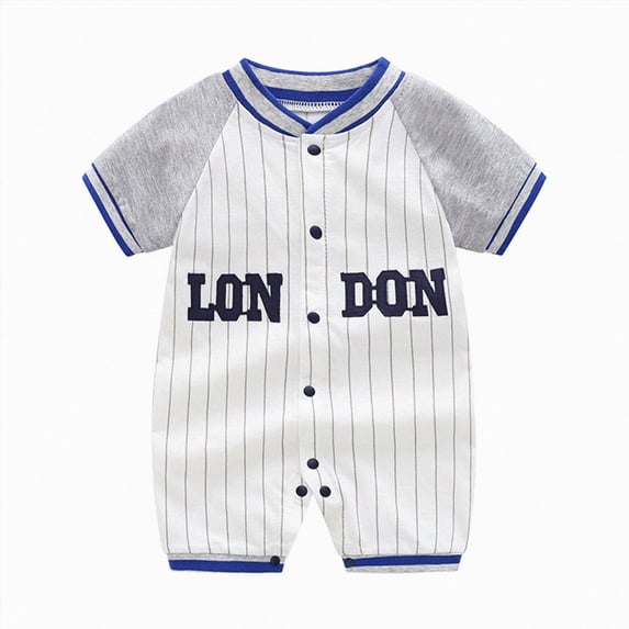 eczipvz Newborn Baby Boys Girls Baseball Outfit 6-9 Months Button Down Short Sleeve Striped Onesie Infant Cute Cotton Basketball Jumpsuit