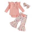 thumbnail image 1 of eczipvz Newborn Baby Girl Fall Outfits Ribbed Long Sleeve Ruffle Romper Floral Flared Pants Headband Set Winter Clothes Size 12-18 Months, 1 of 9