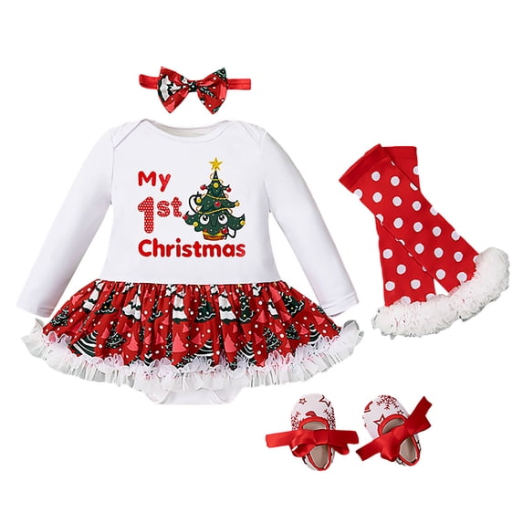 eczipvz Newborn Baby Girls Christmas Romper Tutu Dress Outfit Headband Leg Warmer Shoes Size 9-12 Months