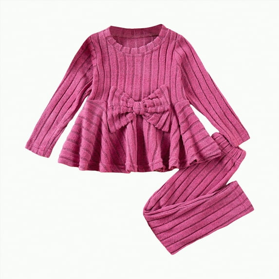 eczipvz Clothes Toddler Girl Outfit Long Sleeve Shirts Top Rufffle Pants Little Girls Clothes(Hot Pink,18-24 Months)
