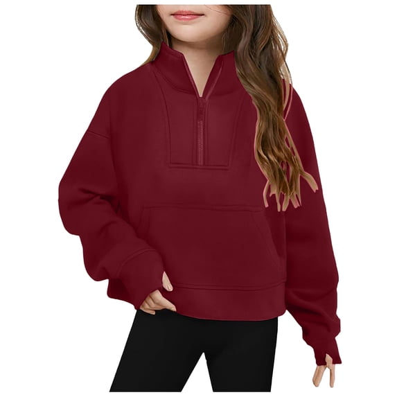 eczipvz Oversized Sweatshirt Hoodies for Teen Girls Zip Up Long Sleeve Cropped Hooded Kids Sweatshirts Red,5-6 Years