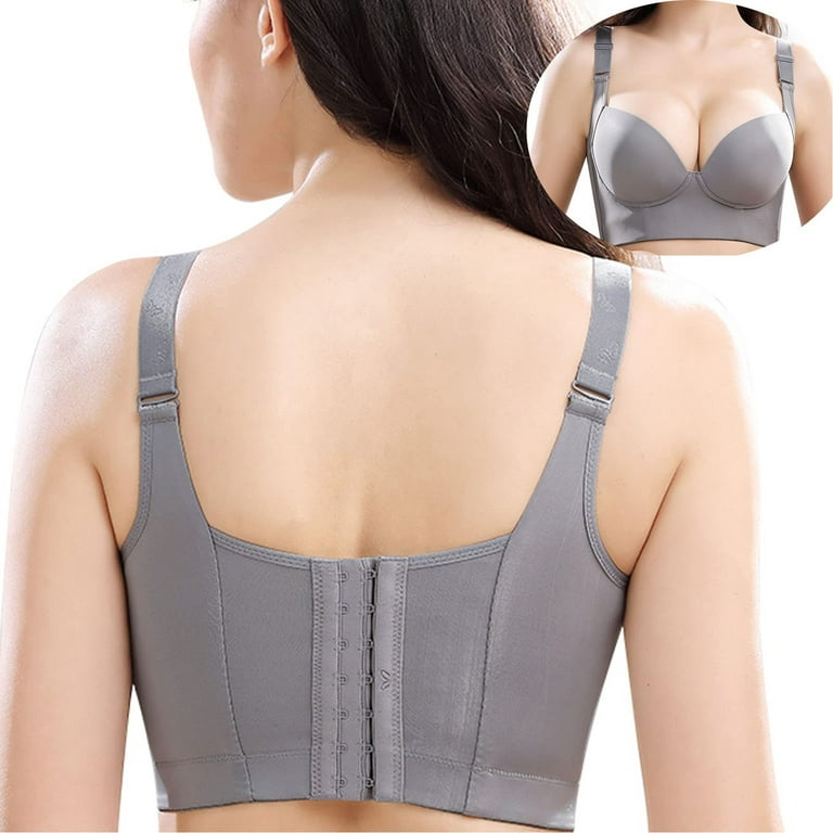 Women's Plus Size Full Coverage Front Closure Posture Back Unpadded  Wireless Bra Lace Everyday Bra Soft Wirefree Bra