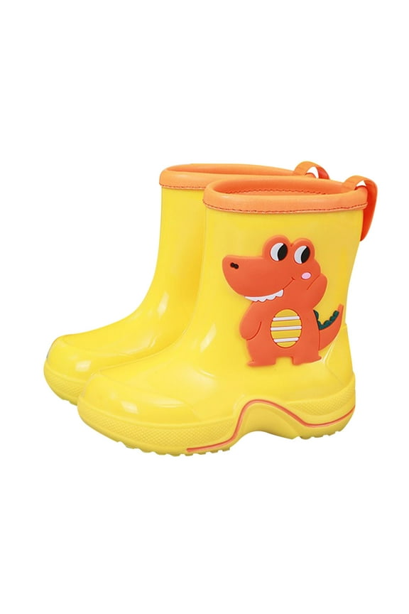 Rain Boots for Toddlers Toddler Rain Boots Waterproof, Baby Kids Short Rubber Rain Shoes with Pattern Lightweight for Boys Girls Yellow,4