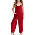 thumbnail image 1 of eczipvz Romper for Girls Girls' Casual Sleeveless Jumpsuits Spaghetti Strap Loose Romper Long Pants with Pockets Red,5-6 Years, 1 of 8
