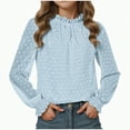 thumbnail image 1 of eczipvz Shirts for Girls Girls Long Sleeve Shirts Casual Crew Neck Lace Loose Blouse Tops(Light Blue,9-10 Years), 1 of 5