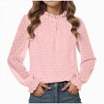 thumbnail image 1 of eczipvz Shirts for Girls Girls' Long Sleeve Shirts Lace Loose Fit Casual Crewneck Blouses Tops(Pink,11-12 Years), 1 of 5