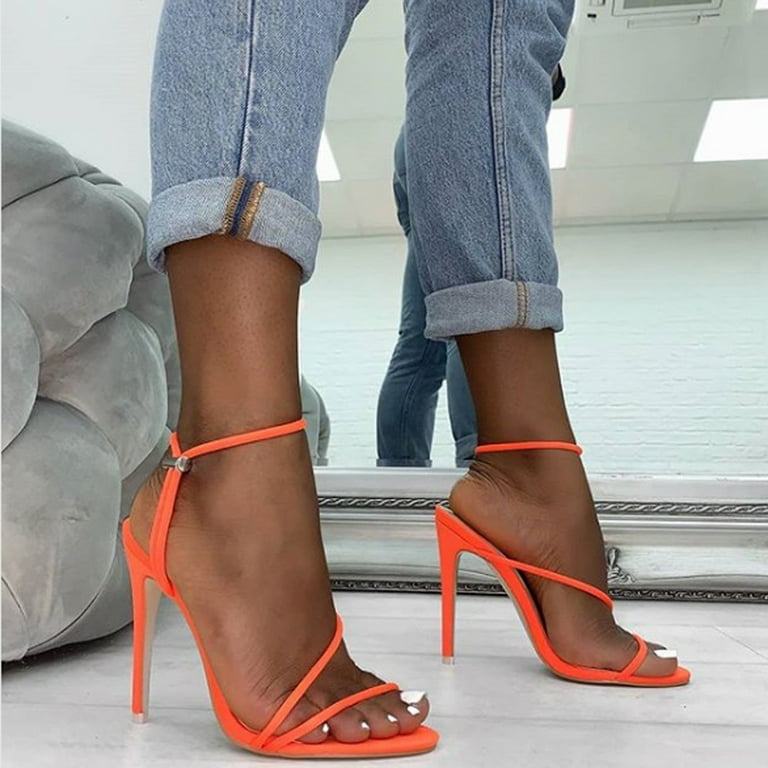 eczipvz Shoes for Women High Heels for Women Dressy Women s Bow Knot Heeled Sandals Ankle Strappy Buckle Open Toe Block Heel Summer Dress Shoes Orange