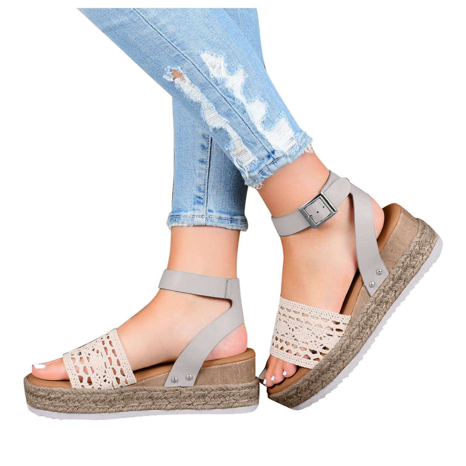 SUMOJIU Women'S Wedge Sandals Platform, Ankle Strap Wedge Sandals Open Toe  Casual Summer Straw Woven Classic Wedge Sandals, Tan, 4 : :  Clothing, Shoes & Accessories