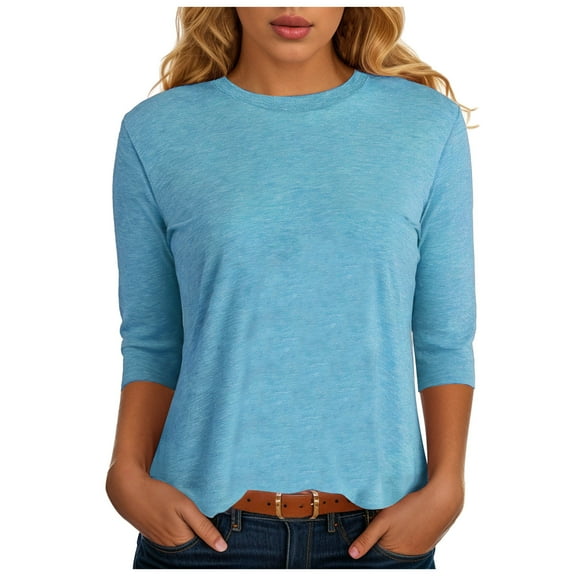 eczipvz Short Sleeve Shirts for Women 3/4 Sleeve Blouse Summer Tops Dressy Casual Solid Basic Tees(Sky Blue,XL)