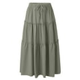 thumbnail image 1 of eczipvz Skirts for Women Women Summer Double Fabric Elastic High Waist Boho Maxi Skirt Casual Drawstring A Line Long Skirt Short Wrap Skirt Army Green,S, 1 of 5