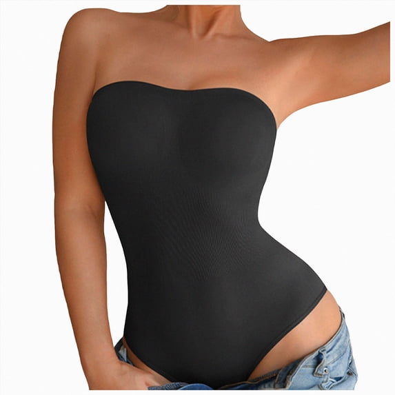 eczipvz Strapless Shapewear Bodysuit for Women With Built In Bra Seamless Tummy Control Tube Top Body Suit Body Shaper(Black,M)