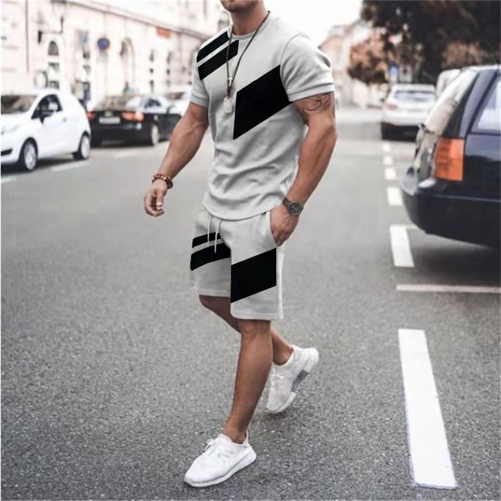FAFWYP Mens 2 Piece Workout Tracksuit Casual Summer Outfits