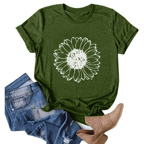 eczipvz Summer Tops for Women 2023 Trendy Women's Casual Letter Print Sleeve Loose T Shirts Top Round Neck Oversized Tee Army Green,XXL