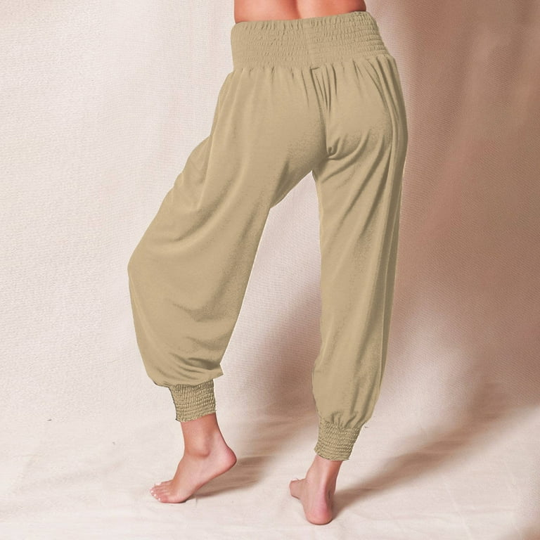 eczipvz Sweatpants Women SweatyRocks Women's Basic Leggings Stretchy Slim  Elastic High Waist Work Pants Khaki,XL 