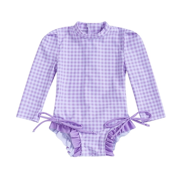 eczipvz Swim Suits for Girls Baby Girls Long Sleeve One Piece Rash Guard Swimsuit with Zipper, UPF 50+ Sun Protection(Light Purple,6-12 Months)
