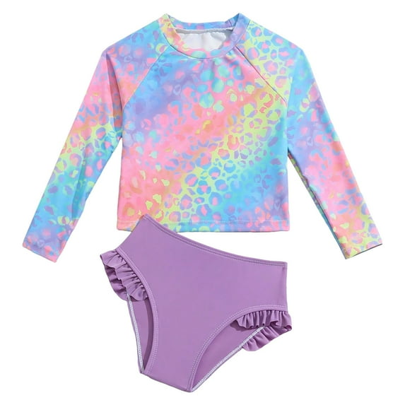 eczipvz Swim Suits for Girls Toddlers and Baby Girls' 2-Piece Long Sleeve Rashguard Set(Purple,6-7 Years)