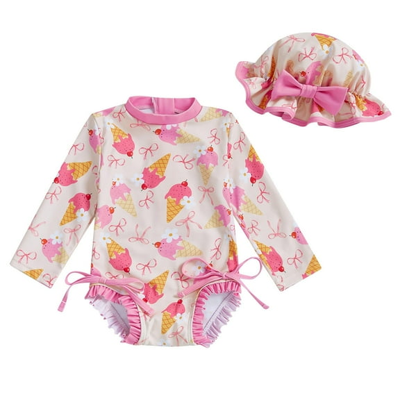 eczipvz Swimsuits Girls Toddler Baby Girls Bikini Beach Swimwear Zipper Swimsuit UPF 50  Rash Guard One Piece Long Sleeve Bathing Suit(Pink,12-18 Months)
