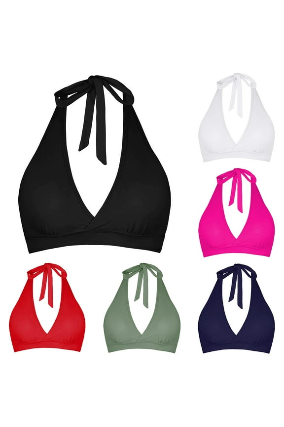 Swimwear for Women Supportive Halter Bikini Padded Push Up Ruched Bust Hook Back Swimsuit Bathing Suit Tops Only Red S