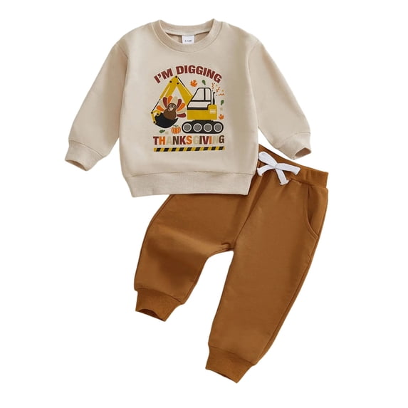 eczipvz Toddler Baby Boy Halloween Outfit Little Crewneck Sweatshirt and Jogger Pants Set Fall Clothes Beige Size,4-5 Years