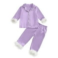 thumbnail image 1 of eczipvz Toddler Baby Girl Satin Pajamas Set Fuzzy Trim Button Down Sleep Shirt Top Pants Bottoms Sleepwear Loungewear Set Purple,2-3Y, 1 of 8