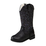 eczipvz Toddler Boots Boys Unisex-Child Mid Calf Glitter Cowboy Boot Western Riding Shoes Boots for Toddler Girl (Black,13 Little Kid)