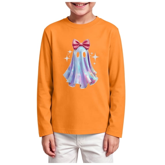 eczipvz Toddler Boy Long Sleeve Shirt Boys' Long Sleeve Screen Print Graphic T-Shirt Orange 7-8 Years
