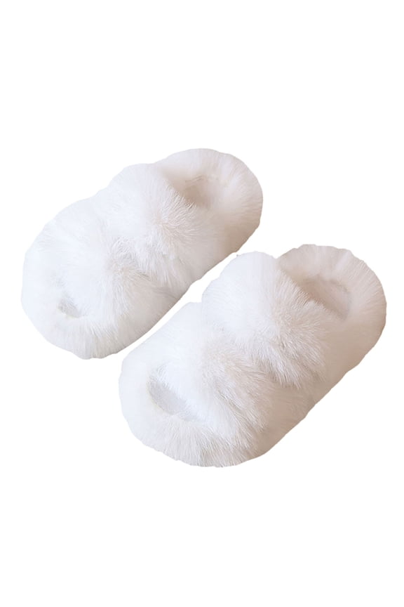 Toddler Girls Fluffy Slippers for Kids 4-11T Cute Fuzzy Slippers Open Toe Warm Slides Plush Slip on House Indoor Slippers for Girls (White,1.5)